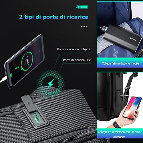 BOPAI Zaino Antifurto Intelligente e Zaino per Laptop Portatile 15.6 Pollici Impermeabile con Ricarica USB Zaino College Casual Viaggio Bussiness, Nero