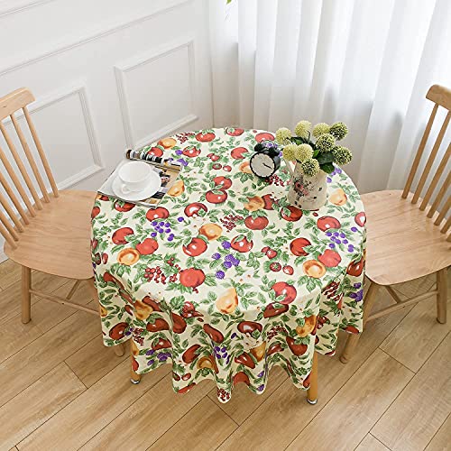 Hsk Hswek Heavy Duty Vinyl Tablecloth, Flannel Backed Wrinkles Free Water-Proof Pvc Tablecloth, Kitchen Table Covers, Easy To Clean Indoor Outdoor Patio Round 60Inch Tablecloth (Fruit) #TOP1
