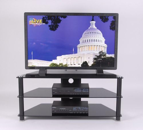 Tier One Designs Black Glass and Aluminum Plasma TV Stand with Black Tempered Glass, 42"