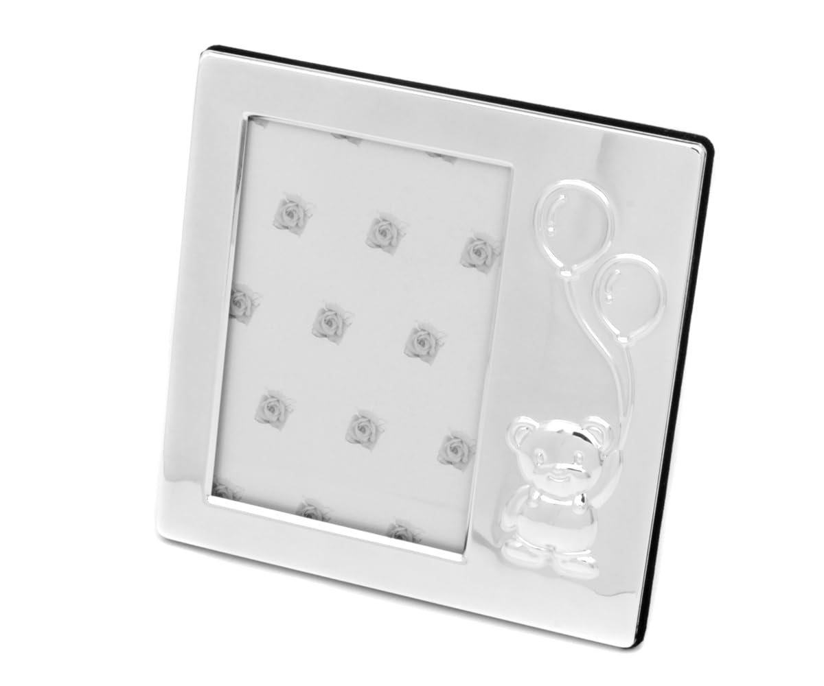 Marco de fotos para bebé, formato 8 x 12 cm, bañado en plata, brillante, diseño de osos (grabado hasta 15 caracteres)