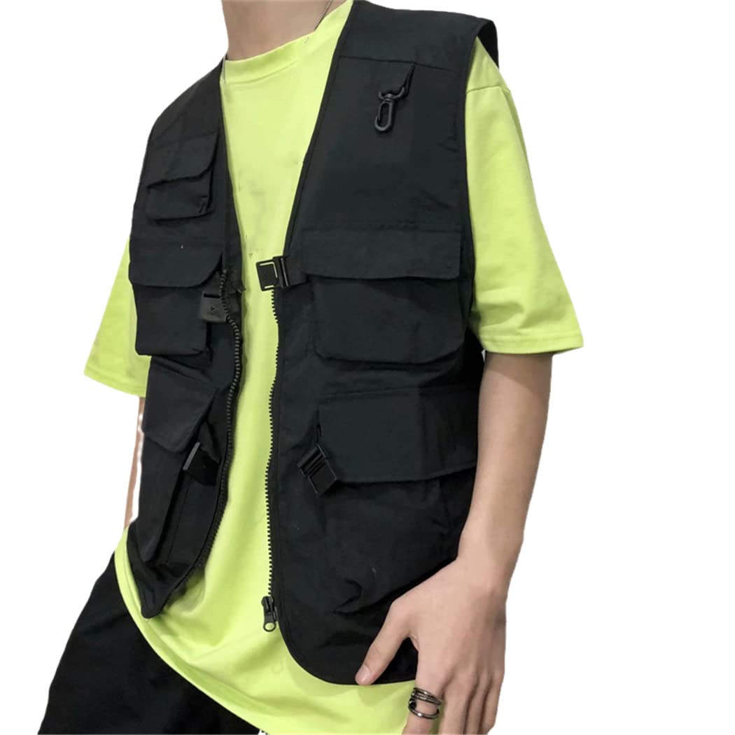 Deportes al aire libre tácticos Tops, chaleco militar sin mangas multi-bolsillo, Hip Hop Color sólido ropa de abrigo suelta