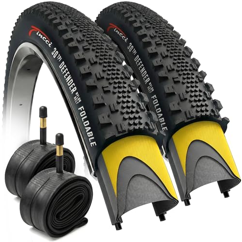 Fincci Paire de Pneus Gravel 700x38c (40-622) ETRTO - Ultra Léger 450g - 2 Chambres à Air Valve Schrader Incluses - Protection Anti-Crevaison Nylon - Idéal...