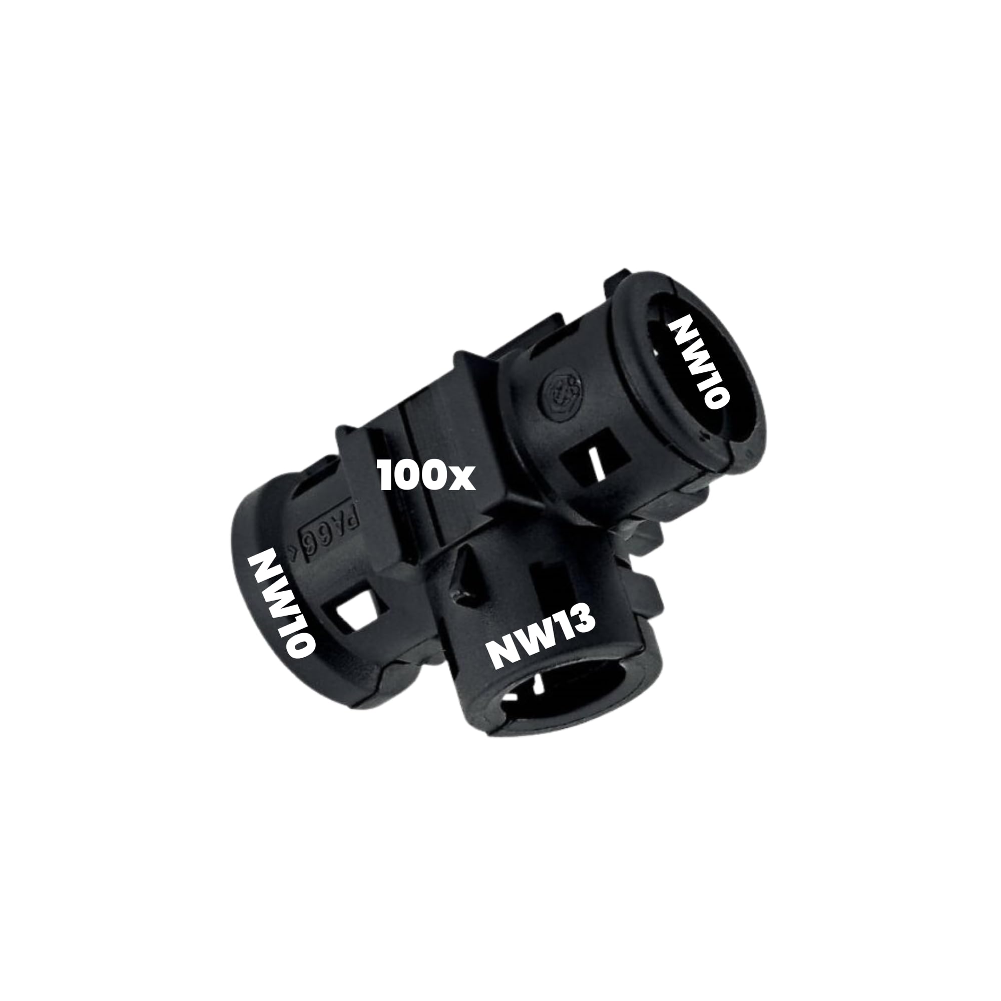 Kalitec 9806091 - Distribuidor en T (100 unidades, forma A NW 13-10-10, 3 vías, pieza en T, para tubo ondulado, conector para tubo ondulado, distribuidor de cables, ramificación de cables, conector