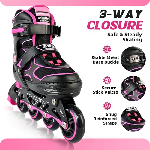 Image of 2PM SPORTS Inline Skates for Kids Girls Boys Ages 5-8 8-12 4-6 6-12 with Light Up Wheels, Adjustable Kids Roller Skates Blades for Adults Men Women Beginners Youths