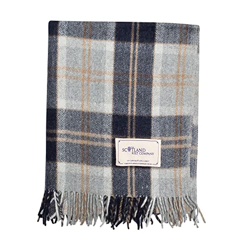 The Scotland Kilt Company Recycled Wool Tartan Lap Blanket in Silver Bannockbane - Fringed Edges, Soft, Machine Washable - One Size 73.5 x 177cm