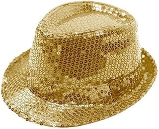 FEDORA TRILBY GANGSTER SEQUIN HAT GLITTERY JAZ UNISEX CAP HIPHOP FANCY DRESS (GOLD)