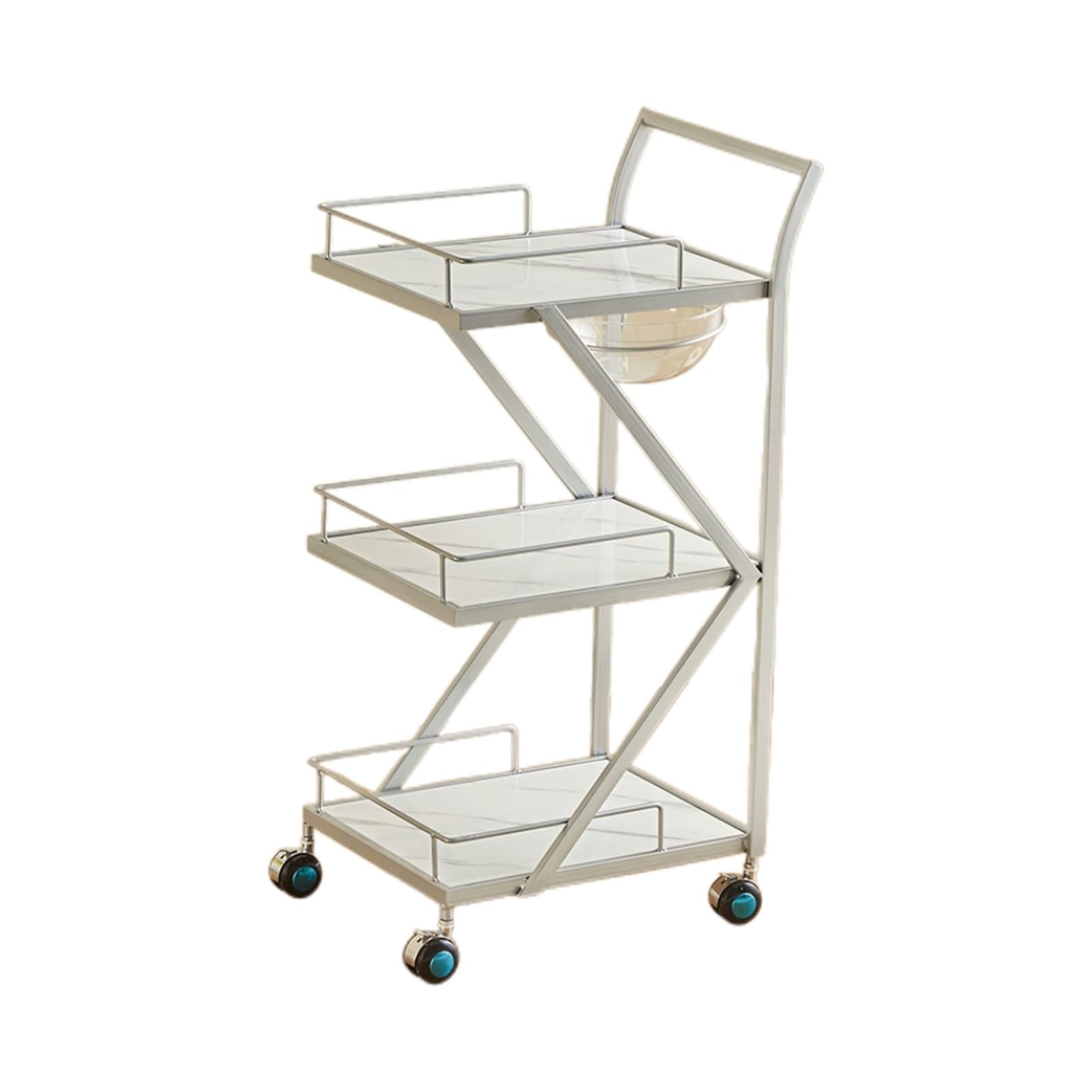 Barbershop Trolleys Beauty Salon Hand-Trolley Tool Carts Shelves with Workbenches,Layered Storage Increased Height,Convenient Universal Pulleys,Suitable for Salon Spa Tattoos(Silver,32x40x85cm)
