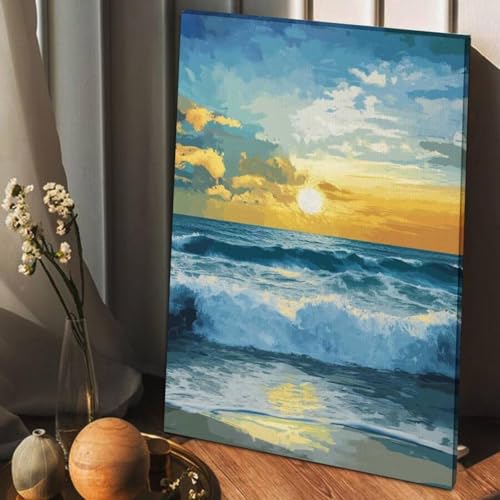 Affiche sur toile océan bleu et nuages, impression d'art élégante de 60 x 90 cm