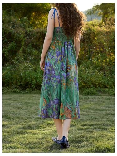 Image of SHENHE Women's Floral Bustier Corset Dress Tie Shoulder Smocked Flowy Boho Long Dress Sundress