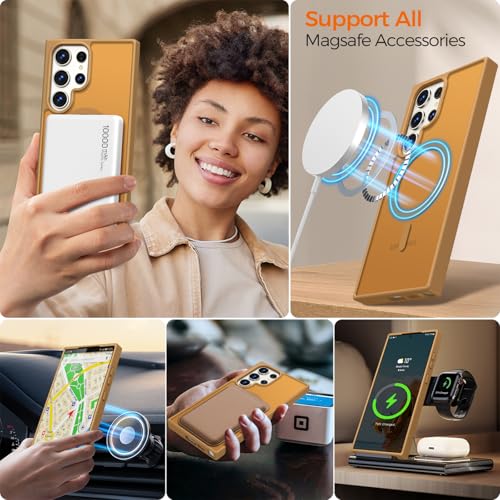 Image of Rayboen for Samsung Galaxy S23 Ultra Case Magnetic, [Compatible with Magsafe] Protective Skin Finish Matte Phone Cover for Samsung S23 Ultra with Translucent Hard Back & Soft Edge, Matte Brown