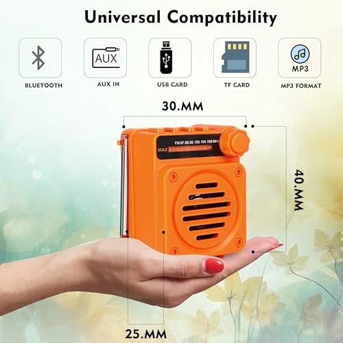 Image of Fire Turtle Pocket Blast FM Radio with Bluetooth Speaker with Powerful Sound,FM Recording, Antenna, 6w-12 Hours (USB Charging) and Number Pad (AUX, SD Card, USB Input) (Mini Retro Orange)
