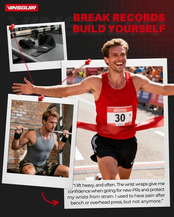 VINSGUIR 21'' Elastic Wrist Wraps for Weightlifting and Working Out(USPA Approved), Breathable Gym Wrist Sraps for Weightlifting with Thumb Loop and Left/Right Tabs, Wrist Brace for Wrist Support and Protection, Men and Women (Pair)