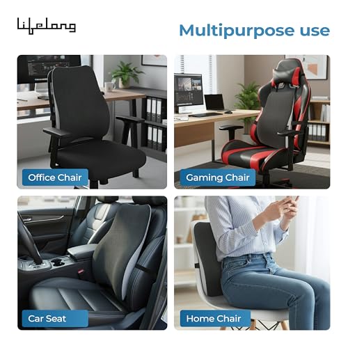 Image of Lifelong Back Support Cushion for Office Chair & Car | Ergonomic Memory Foam Design for Better Posture, Reduced Fatigue, and Comfortable Sitting During Work or Travel