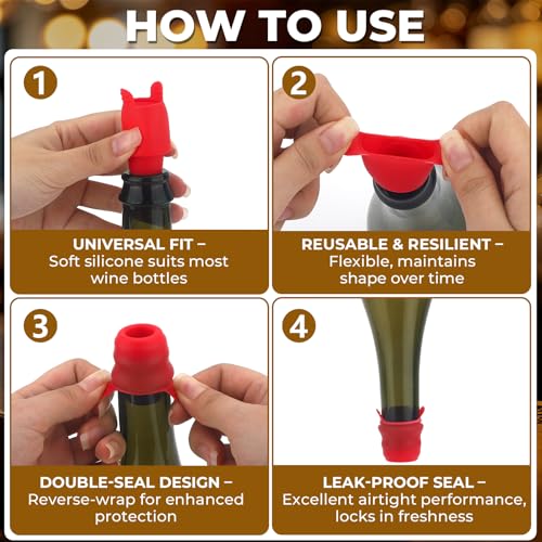 Bouchons de bouteille de vin en silicone (Lot de 4) réutilisables pour verre et bière