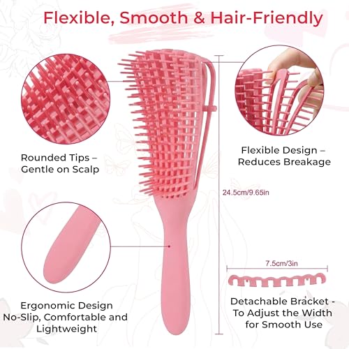 Image of TEMPERIA Detangler Hair Brush for Women & Men - Detangle Wide Tooth Comb for Curly /Wavy Hairs - Shampoo Detangling Curl Styling Hairbrush, Premium & Ergonomic Design (CB136)
