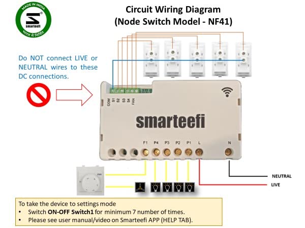 Image of Smarteefi WiFi 5 Node, STD-SERIES (4 Switch + 1Fan) Retrofit Smart Switch for Home Automation, Works with existing switches, No hub required, Compatible with Alexa and Google Home