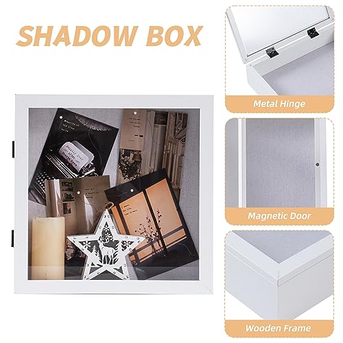 Image of Muzilife 11x11 Shadow Box Picture Frame - 2.16 inch Interior Deep Wood & Glass Square Display Case Ready to Hang Memory Box Baby Sports Memorabilia, Pins, Awards, Tickets, and Photos, White