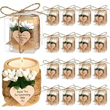 MTLEE 16 Pack Wooden Tealight Candle Holders Kit Guest Gifts for Wedding Baby Shower The First Communion Baptism Christening Housewarming Party Handmade Thank You Candle with Card Box Rope Classic