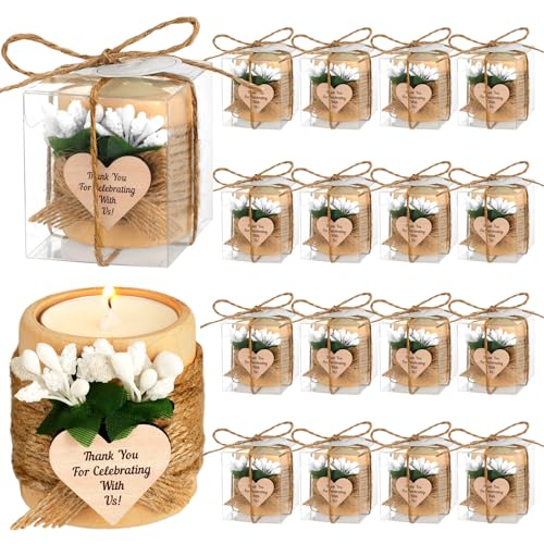 MTLEE 16 Pack Wooden Tealight Candle Holders Kit Guest Gifts for Wedding Baby Shower The First Communion Baptism Christening Housewarming Party Handmade Thank You Candle with Card Box Rope (Classic) by MTLEE - Used condition - US$19.18