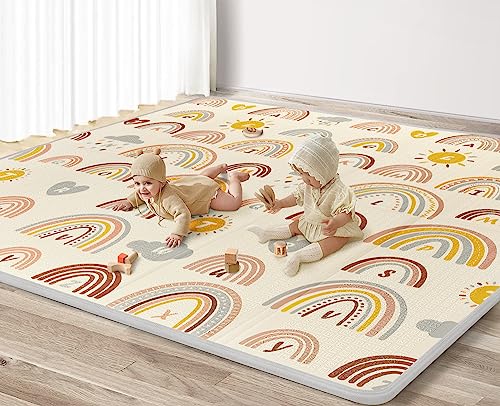 Image of Baby Play Mat for Floor, 0.6'' Thicken 79 X 71 inch Extra Large Baby Floor Playmat, Foldable Foam Play Mat for Babies and Toddlers, Infants, Waterproof Reversible Crawling Mat for Baby Indoor Outdoor