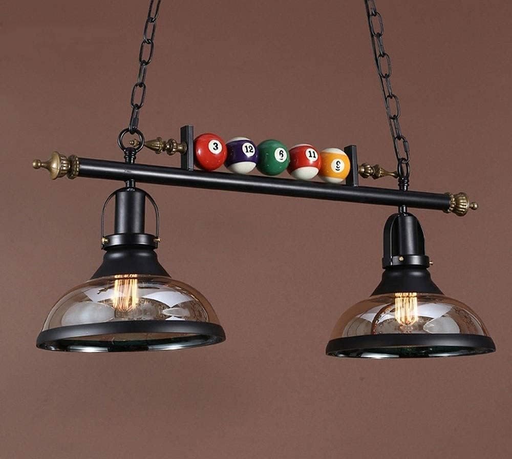 Industrial Pool Table Light, 2-Light Billiard Light Fixture with Billiard Ball Accent, Adjustable Chain Hanging Pendant, Metal Glass Shades for Game Room, Bar, Pub, Kitchen Island