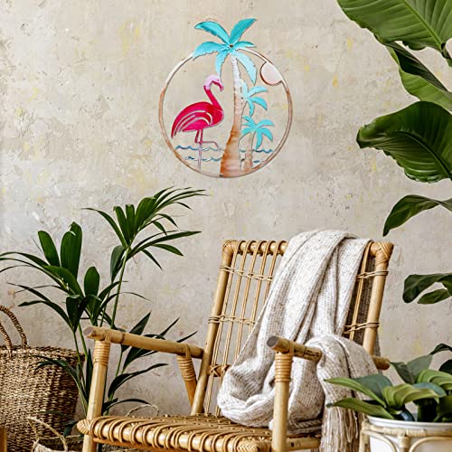 Lounsweer Flamingo Metal Wall Art Palm Tree Hanging Decor For Indoor Outdoor Flamingo Wall Plaque Hanging Artwork Tropical Theme Flamingos Wall Decor For Home Room Door Patio Yard Decor #TOP3