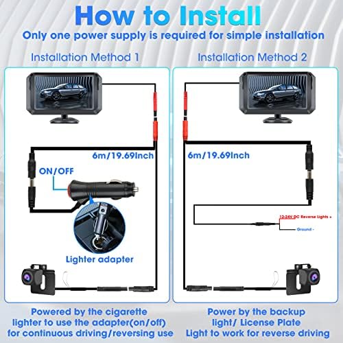 DIY 6 Guide Lines5'' Reversing Camera Kit 1080P AHD Reverse Camera Rear Camera Car Rear Reversing Camera Monitor Reversing Camera Kit for Vans Cars IP68 Waterproof Car Rear View Camera Night Vision