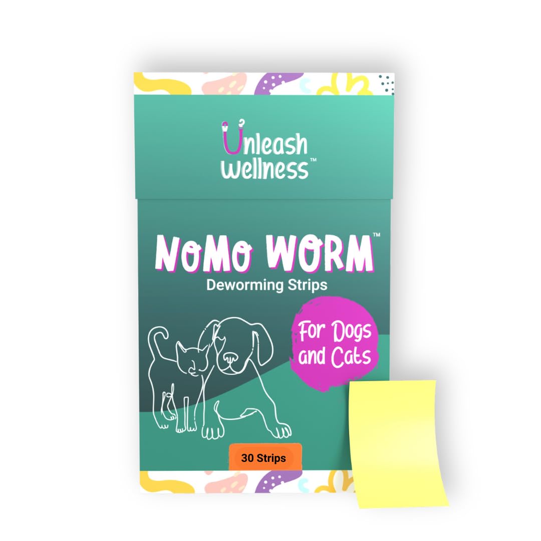 Unleash Wellness NOMO Worm Natural Deworming Strips | Dogs & Cats | Pumpkin Seed Extract, Coconut Oil & Barberry | Anti-inflammatory Anti-Microbial | Stops Intestinal Worms and Diarrhea | 30 Strips