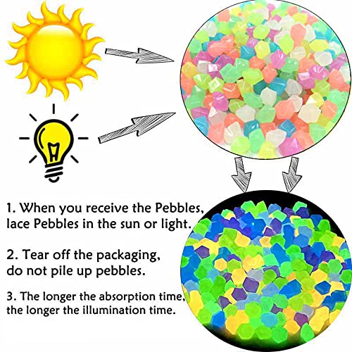 Muzero Glow In The Dark Stones - 100Pcs Glowing Rocks Luminous Stone For Vase Fillers Fish Tank Aquariums Rocks Fake Jewels Crysetal Plastic Jewels Gem Pebbles Decorations Powered By Light Or Solar #TOP4