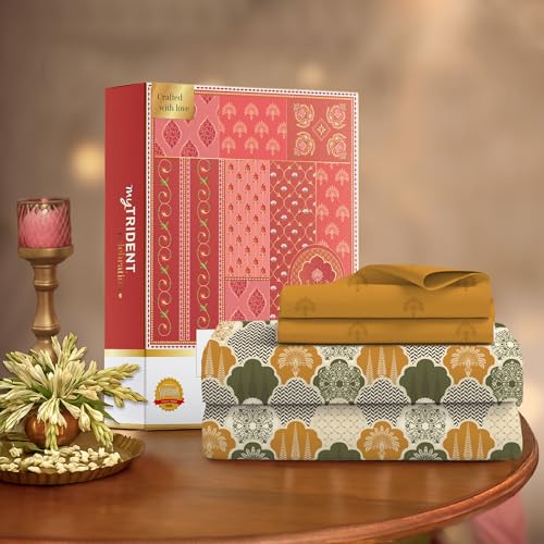 Image of MYTRIDENT Celebration Bedsheet Gifting Collection Double Size - Mehfil Mustard