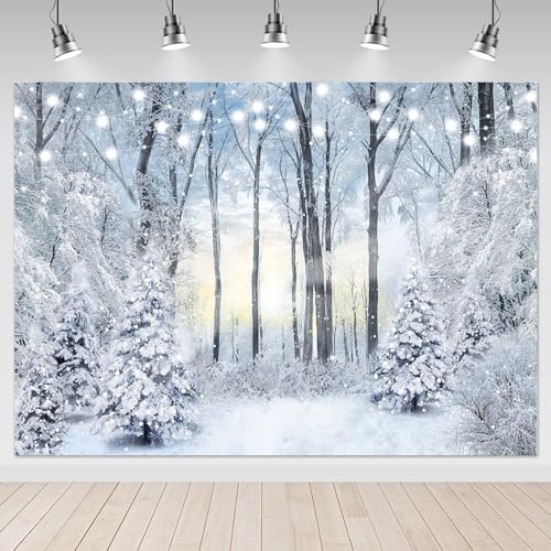 Telón de Fondo Bosque Nevado 8x6ft para Fotografía miniatura 1