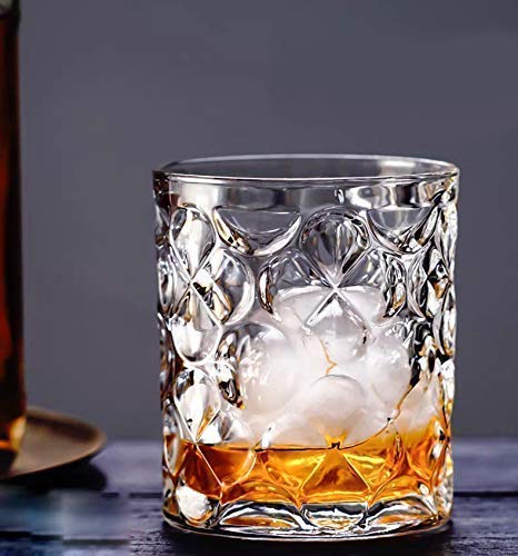 Image of Whiskey Glass Transparent, 310 ML, Whisky Glass, Diamond Design Bar Glass for Drinking Bourbon, Whisky, Scotch, Cocktails, Cognac - Old Fashioned Cocktail Tumblers Set of 6 (Giant .$., 6)