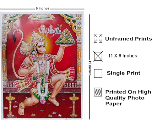 Rastogi Handicraft Best Of Indian Reprint Hindu God Poster/Picture With Unframed (Flying-Hanuman-Ji-With-Hill-11 X9) - Image 2
