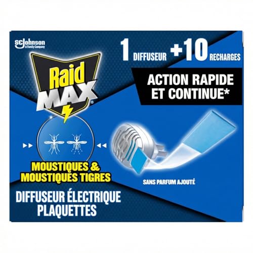 Raid Max Diffuseur Electrique Plaquettes - Anti-Moustiques et Moustiques Tigres - Protection...