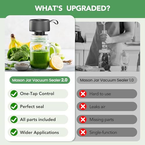 Image of Electric Mason Jar Vacuum Sealer Kit, Automatic Jar Vacuum Sealer for Wide & Regular Mouth Mason Jars, Portable Mason Jar Sealer for Coffee Beans, Food Storage, Meal Prep Includes 30 pcs Lids