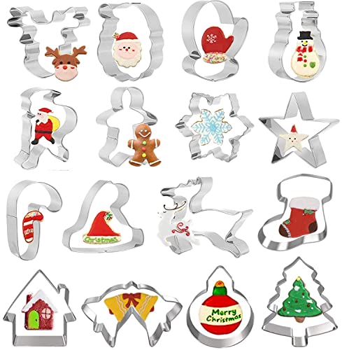 Molde de horneado de 16 piezas, molde de galleta, adecuado para pastel / galleta / PAN / galleta / Mousse, hecho de acero inoxidable, fiesta de Navidad / picnic, gadget de cocina Cover
