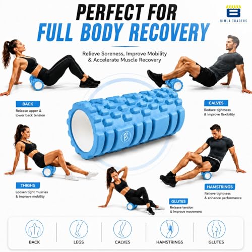 Image of Btag Foam Roller for Gym & Home Workout - Deep Tissue Muscle Massager for Back Pain, Neck & Knee Relief | Yoga, Stretching & Recovery Tool 33 cm (Blue)