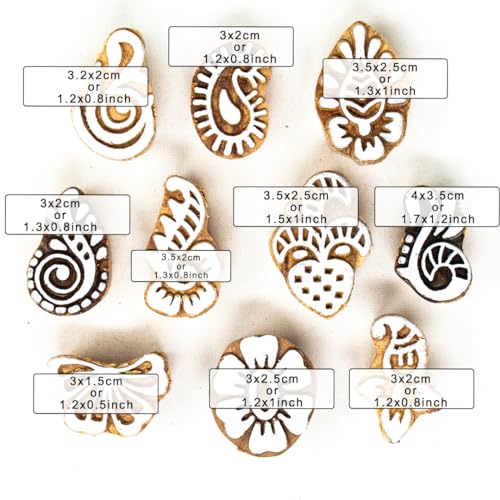 Image of Hashcart Wooden Stamp Block, Printing Stamp Design Set | Block For Printing Saree Border | Dresses, Craft Card Making, Scrapbook, Clay Pottery | Set of 10