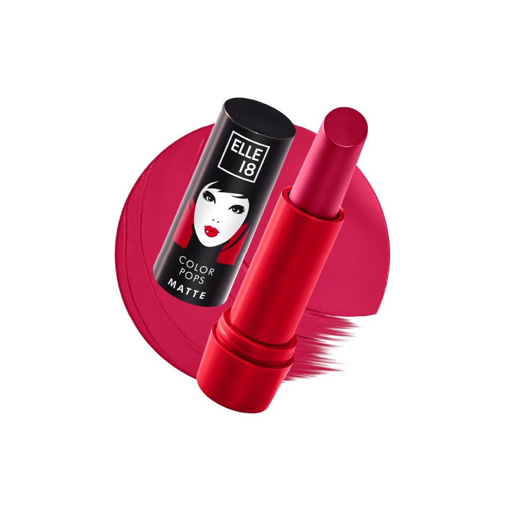 Elle 18 Color Pops Matte Lipstick, Red Wave, Moisturising Bullet Matte, with Vitamin E, Highly Pigmented, Infused with Jojoba Oil and Shea Butter | 4.3 g