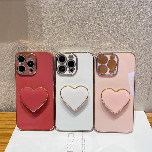 Sutpstmt Cute Case for iPhone 16 Pro Max 6.9'', Red Soft Plating TPU Shockproof Protective Cover with Stand, Luxury Bumper Love Heart Holder Kickstand Phone Case for Girls Women by Sutpstmt - Image 4