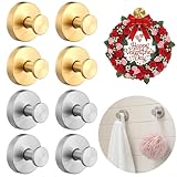 Novabright 8 Pcs Suction Cup Hooks Valentine's Day Wreath Hanger No Drill Glass Door Hook Garland Holiday Decorations No Damage for Glass Window Front Door Seasonal Decor Swags(Gold, Silver)