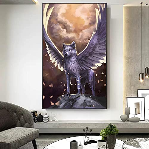 Art mural loup moderne pour grand salon affiche sur toile abstraite 50x100cm
