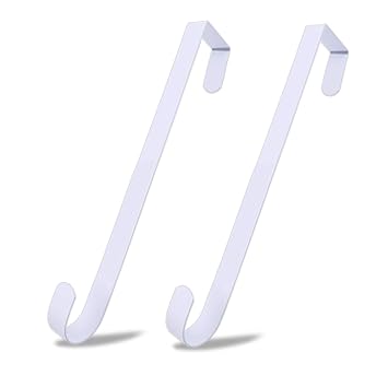 ESFUN 2 Pack Solid Wreath Hanger for Front Door Window Wreath Hooks Holder Over The Door Metal Hook Hangers (White, 12 inch)