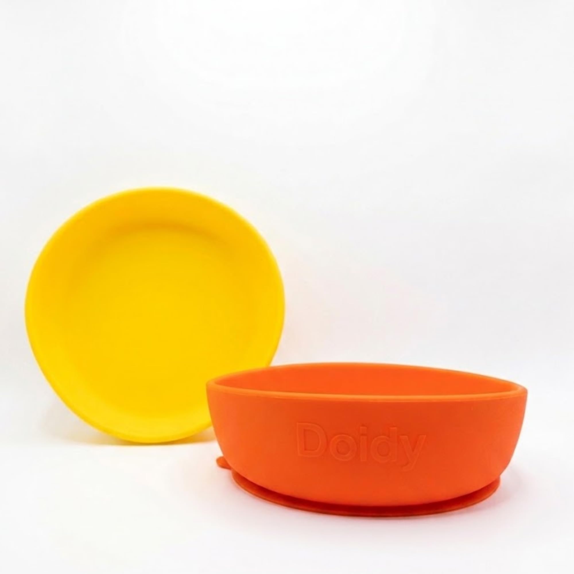 Doidy Bowl 2 Pack 350ml, 6 Months+ Baby Weaning Bowl with Suction Base, Training for Self-Feeding Baby Food (Orange + Yellow)