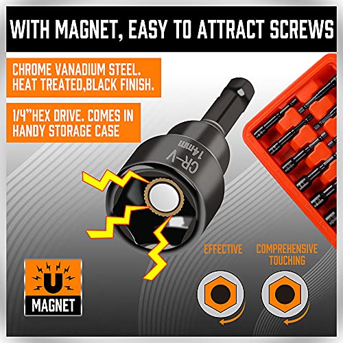 Horusdy 96039 Magnetic Nut Driver Set | 15-Piece | Impact Nut Driver Set | Sae (1/4 Inch To 9/16") And Metric (6-14Mm) | Chrome Vanadium Steel thumb #6