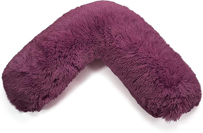 Bella Nights Teddy Cuddles V-Shaped Pillow With Case And Cuddles V Case Only – Soft Plush Fleece Neck Maternity & Orthopaedic Support (Plum, Teddy Cuddles V Pillow With Cover) — image 1