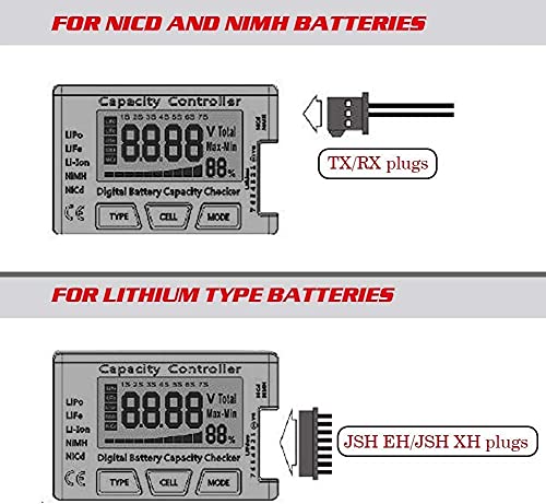 ARCELI Tester di capacità della Batteria Digitale, Tester di Controllo della Tensione di capacità della Batteria con LCD per Batteria NiMH Li-Ion LiPo Life