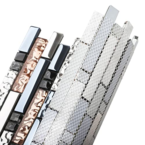 Blujellyfish Mosaic Tiles Crystal Glass Tile Rose Gold Interlocking Chrome Silver Black Ink Blue Mosaic Bath Kitchen Fireplace Decor TSTGT107 (5 Square Feet)