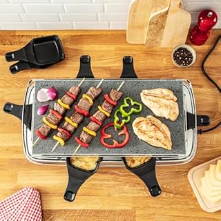 Tefal Raclette Pierrade Gourmet, Raclette pierrade 2-en-1, Utilisation en intérieur, 1350 W, Pierre naturelle, 8coupelles Maxi Profondes, Facile à nettoyer, Gris, Pieds effet bois PR620D12