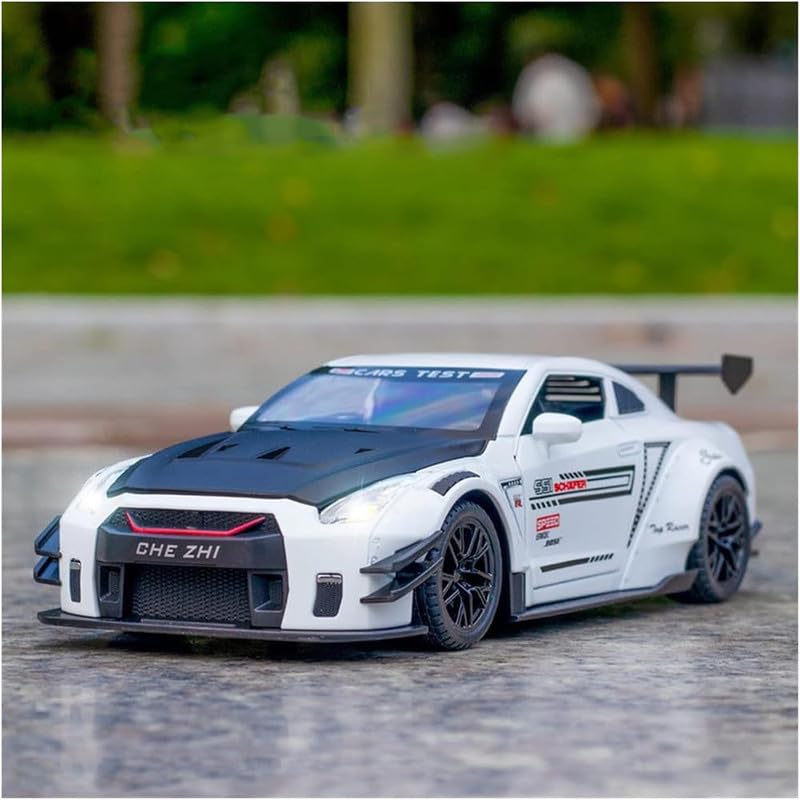Image of Kids Model 1:32 Nessan R35 Die Cast Metal Car Pull Back Action Opening Doors with Realistic Engine Sound Lights Toy Car Gift for Boys - Multi